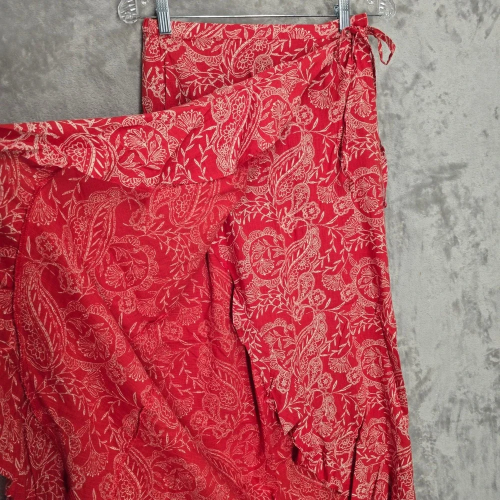 Universal Thread Skirt Women S Red Paisley Faux Wrap Ruffle Maxi Cottage Coastal